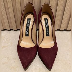 Sergio Rossi Godiva Burgundy Suede Pumps